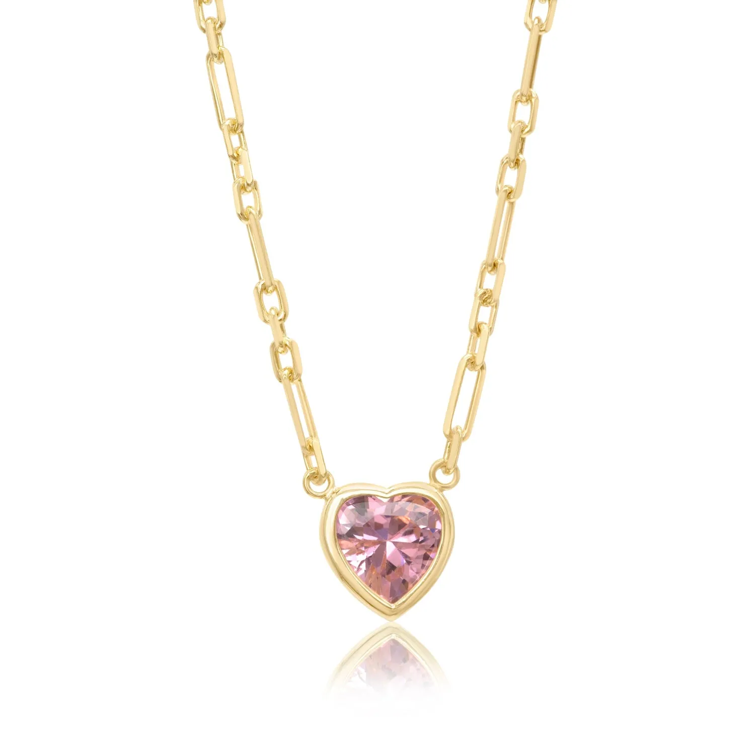 Bezel Heart Thin Paperclip Necklace