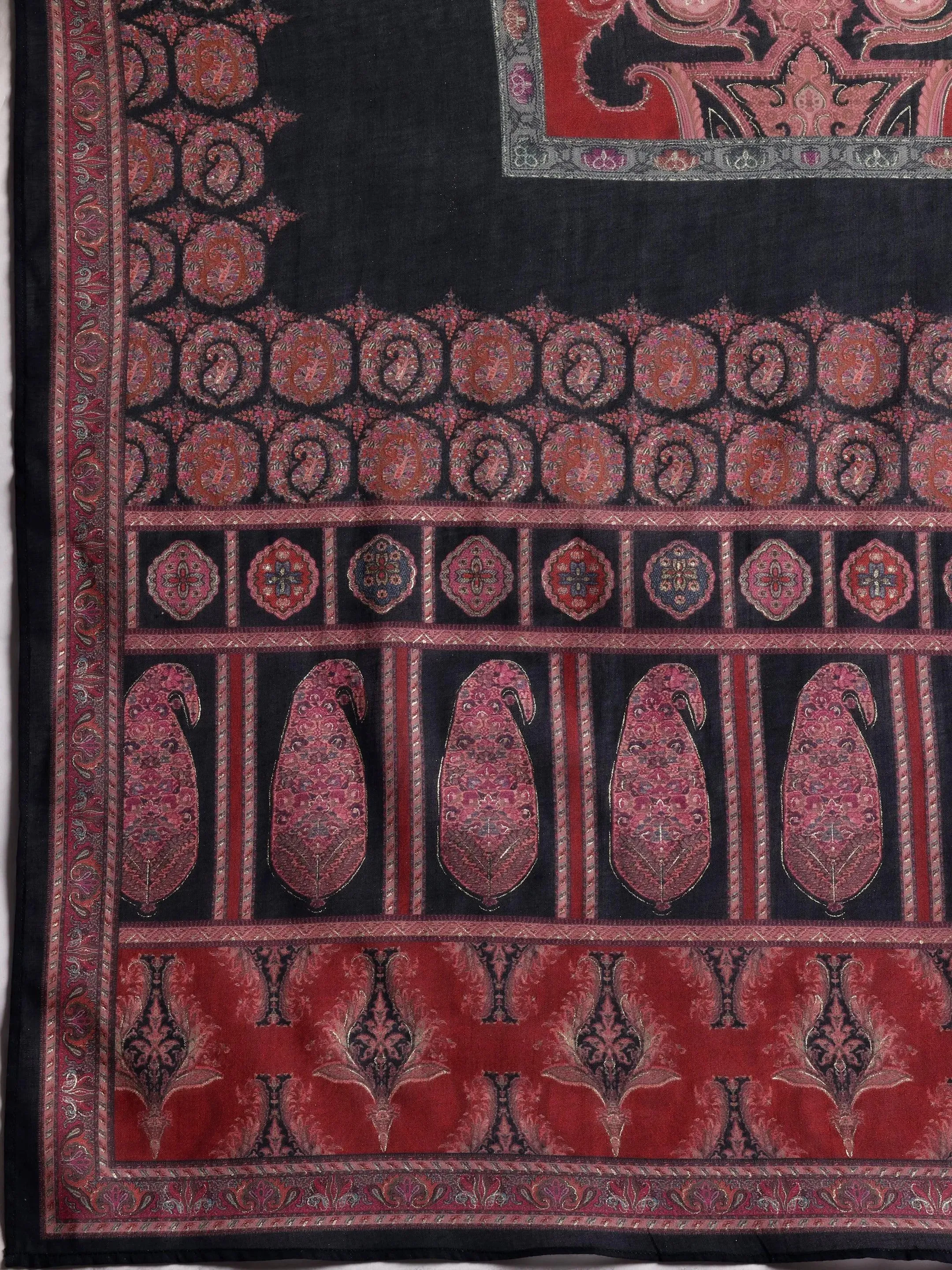 Black Printed Crepe Straight Suit With Dupatta