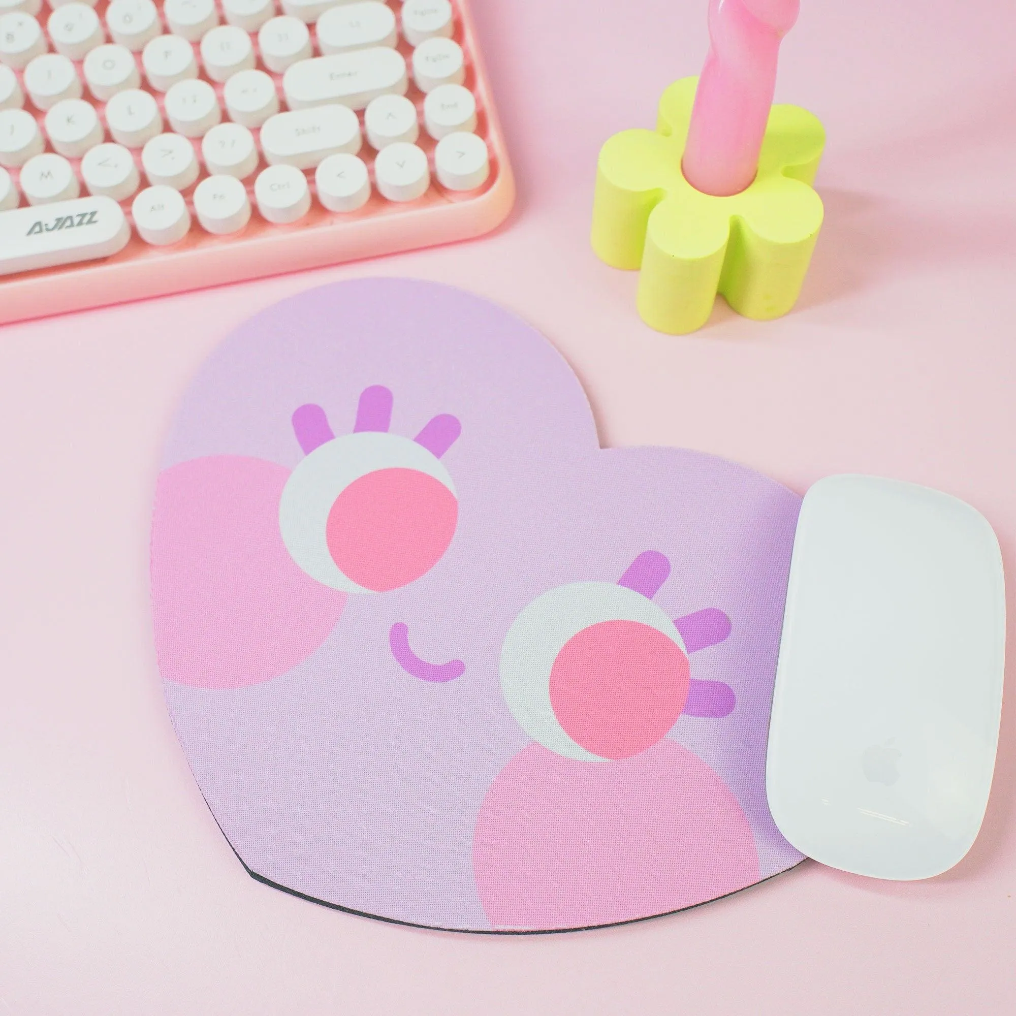 Chubby Heart Kawaii Mouse Mat – Danish Pastel Aesthetic Desk Accessory | 4 Colour Variations | Katnipp Studios