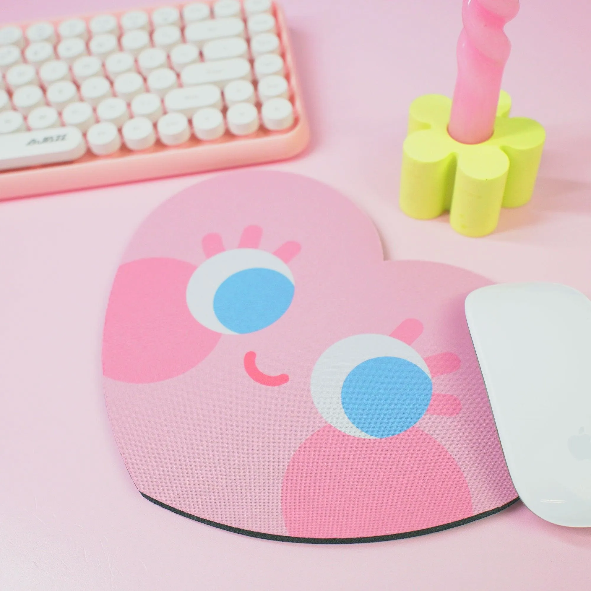 Chubby Heart Kawaii Mouse Mat – Danish Pastel Aesthetic Desk Accessory | 4 Colour Variations | Katnipp Studios