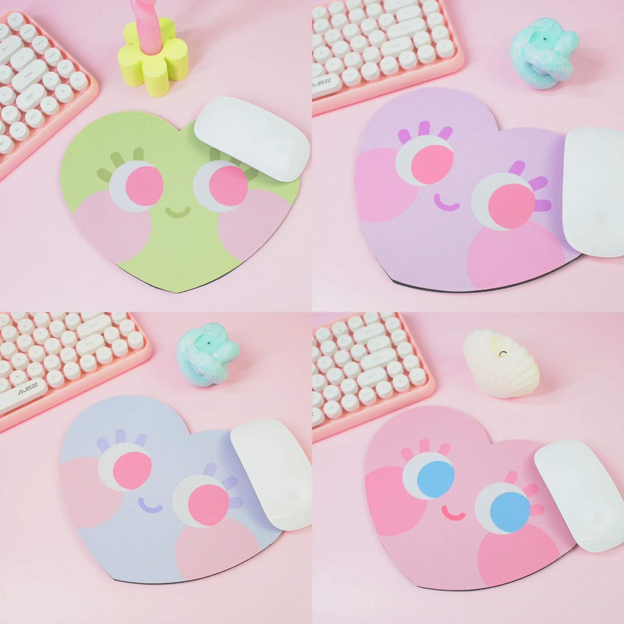 Chubby Heart Kawaii Mouse Mat – Danish Pastel Aesthetic Desk Accessory | 4 Colour Variations | Katnipp Studios