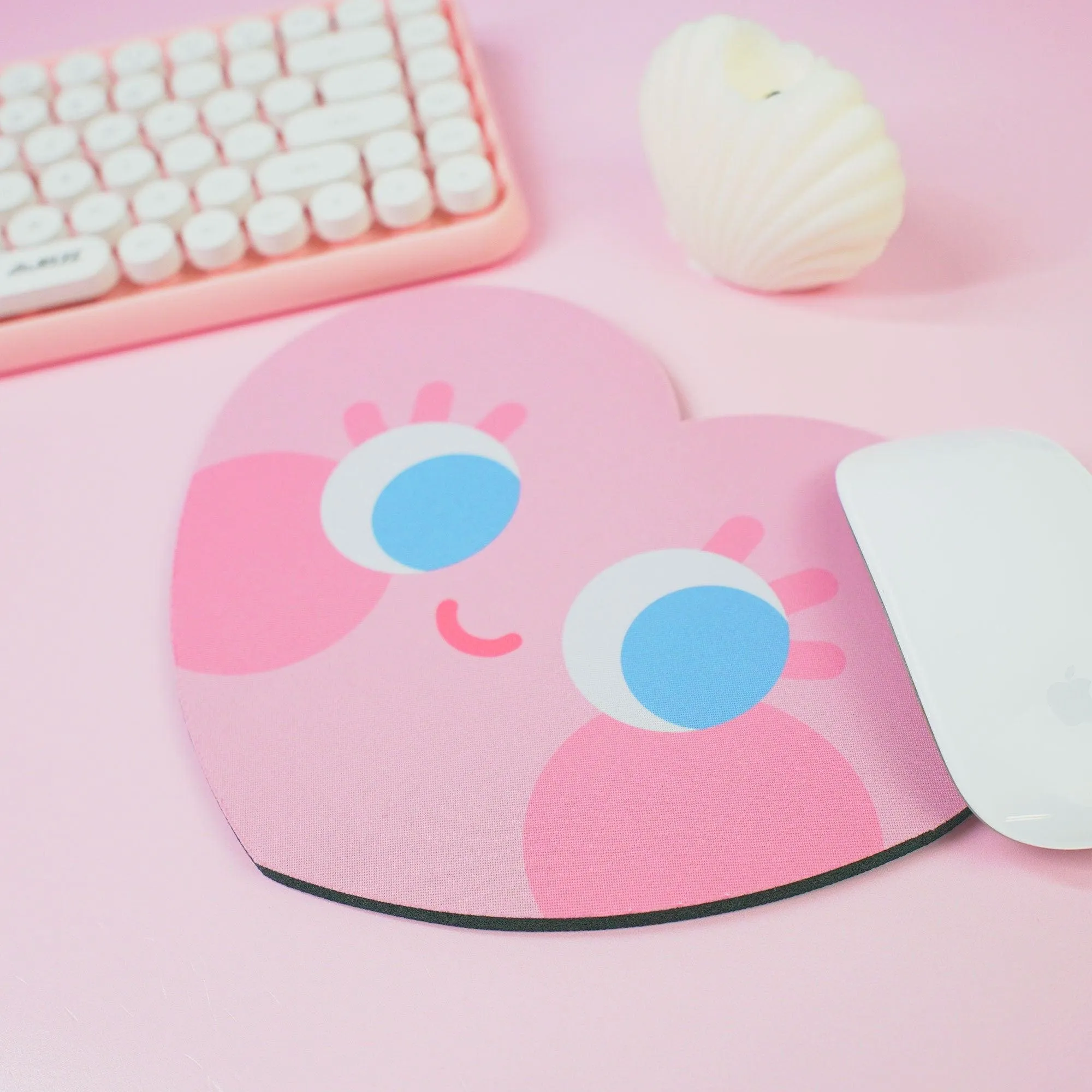 Chubby Heart Kawaii Mouse Mat – Danish Pastel Aesthetic Desk Accessory | 4 Colour Variations | Katnipp Studios