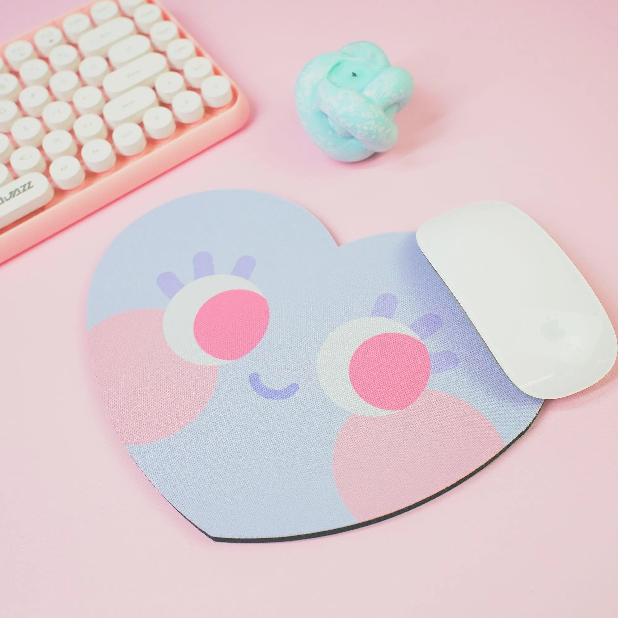 Chubby Heart Kawaii Mouse Mat – Danish Pastel Aesthetic Desk Accessory | 4 Colour Variations | Katnipp Studios