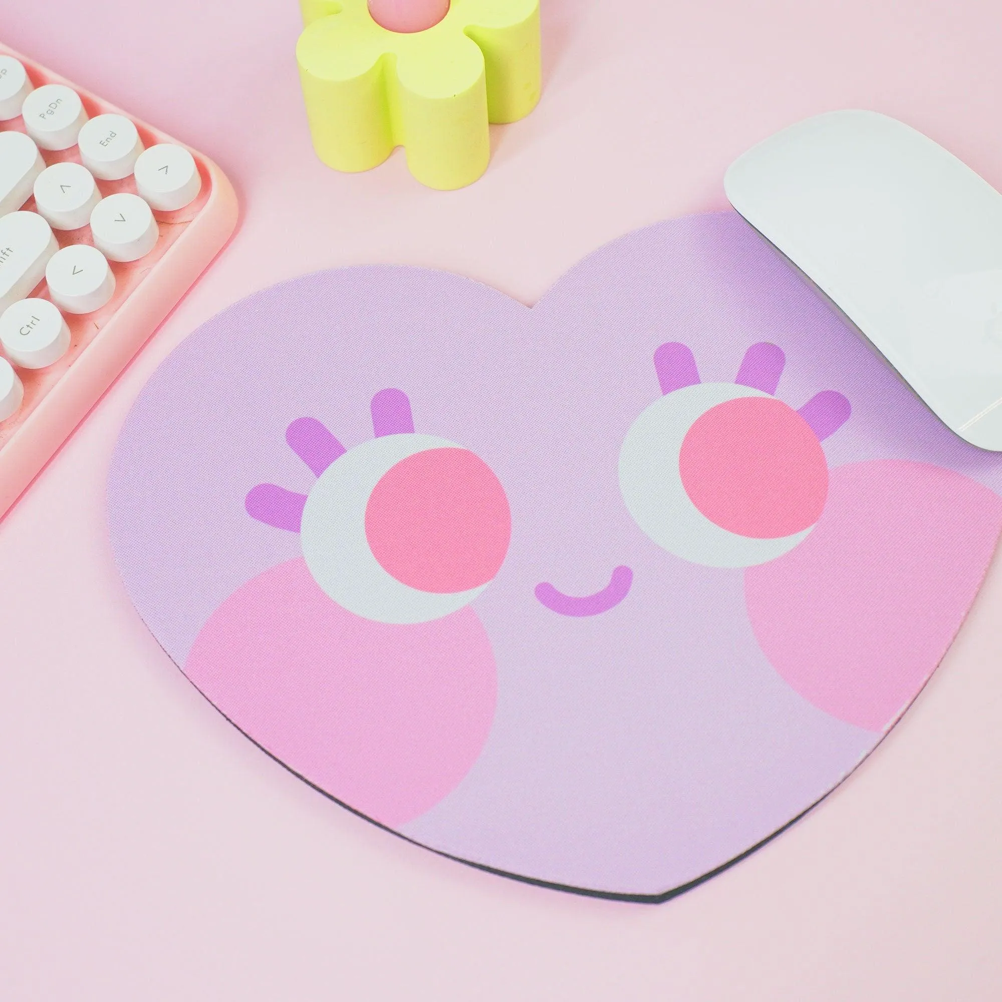 Chubby Heart Kawaii Mouse Mat – Danish Pastel Aesthetic Desk Accessory | 4 Colour Variations | Katnipp Studios