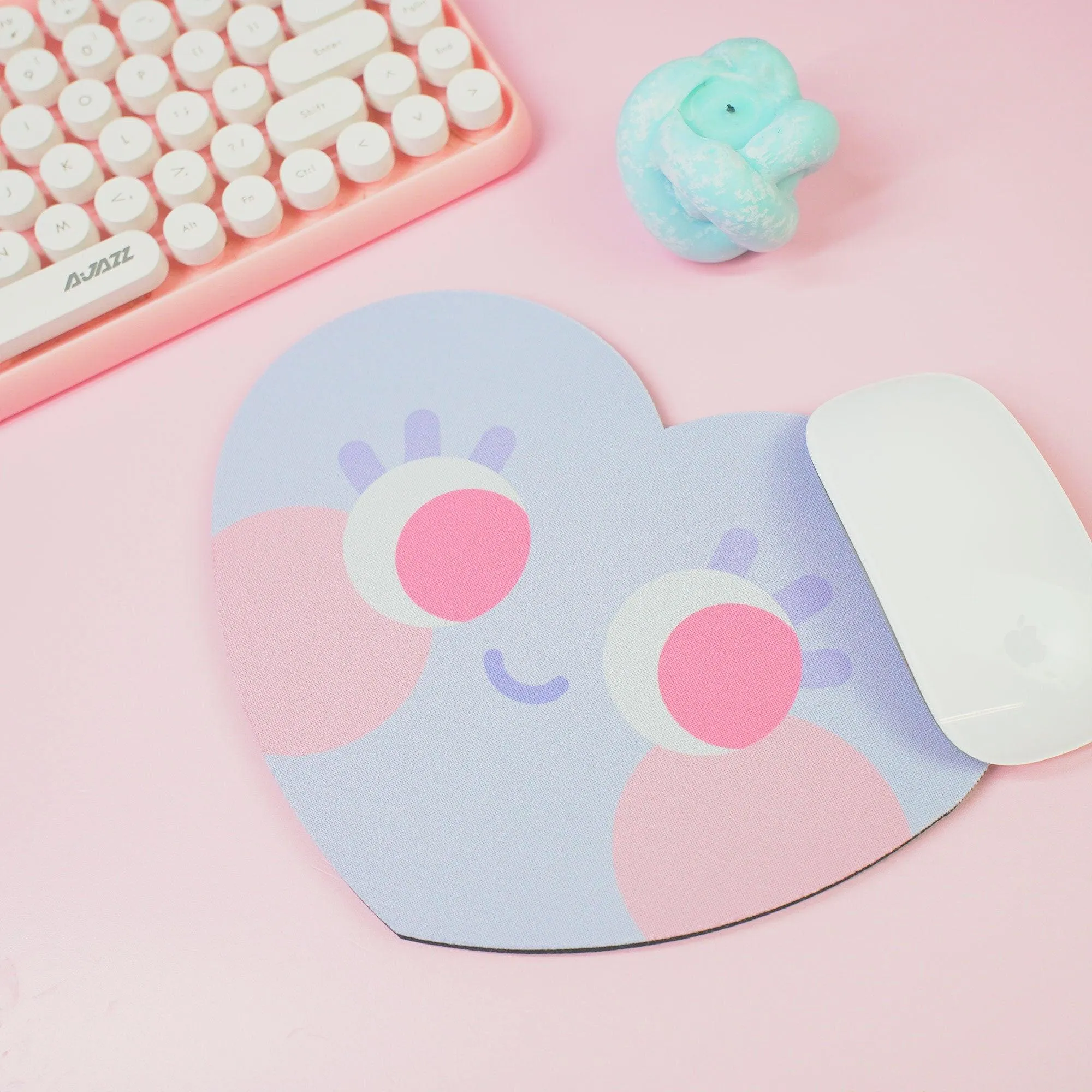 Chubby Heart Kawaii Mouse Mat – Danish Pastel Aesthetic Desk Accessory | 4 Colour Variations | Katnipp Studios
