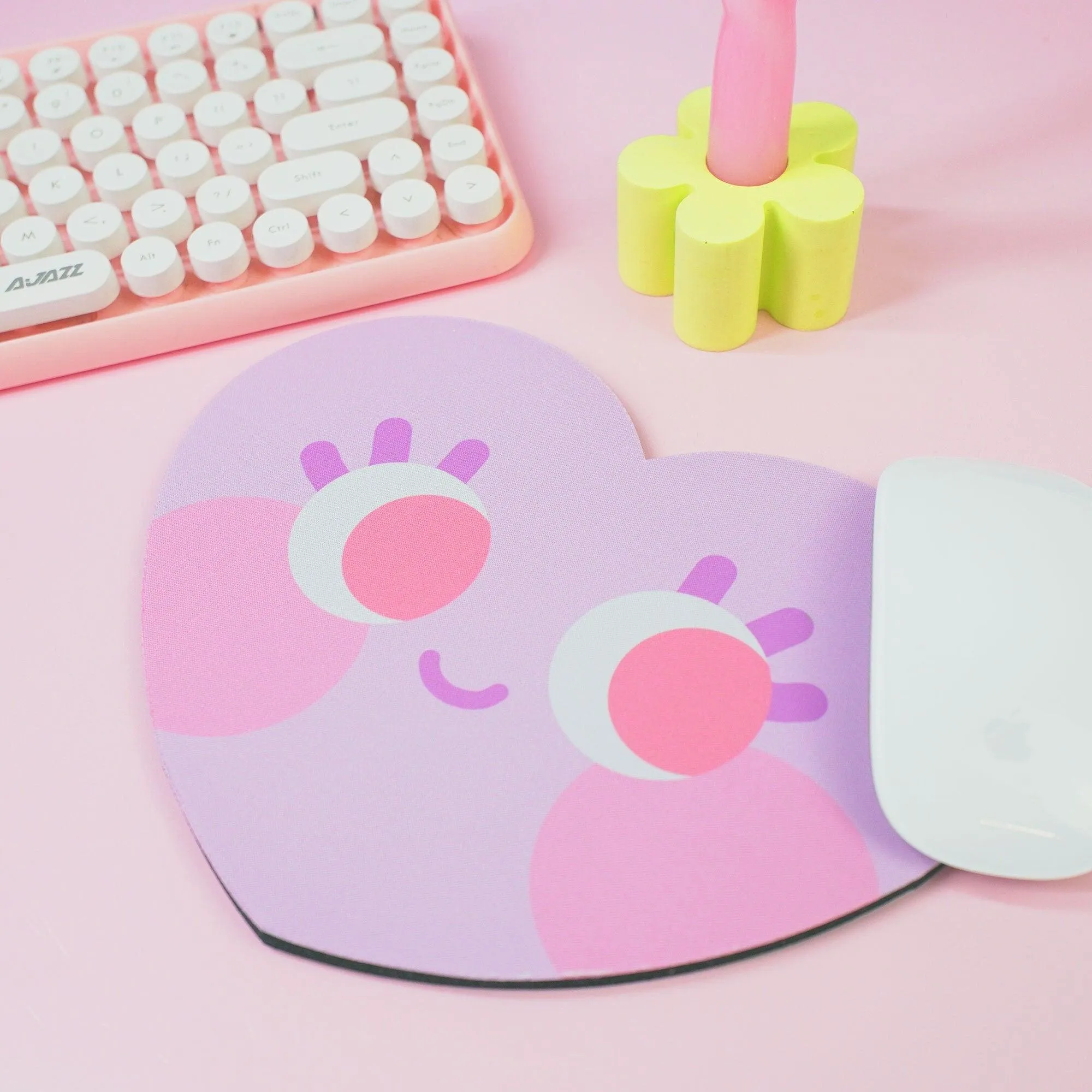 Chubby Heart Kawaii Mouse Mat – Danish Pastel Aesthetic Desk Accessory | 4 Colour Variations | Katnipp Studios