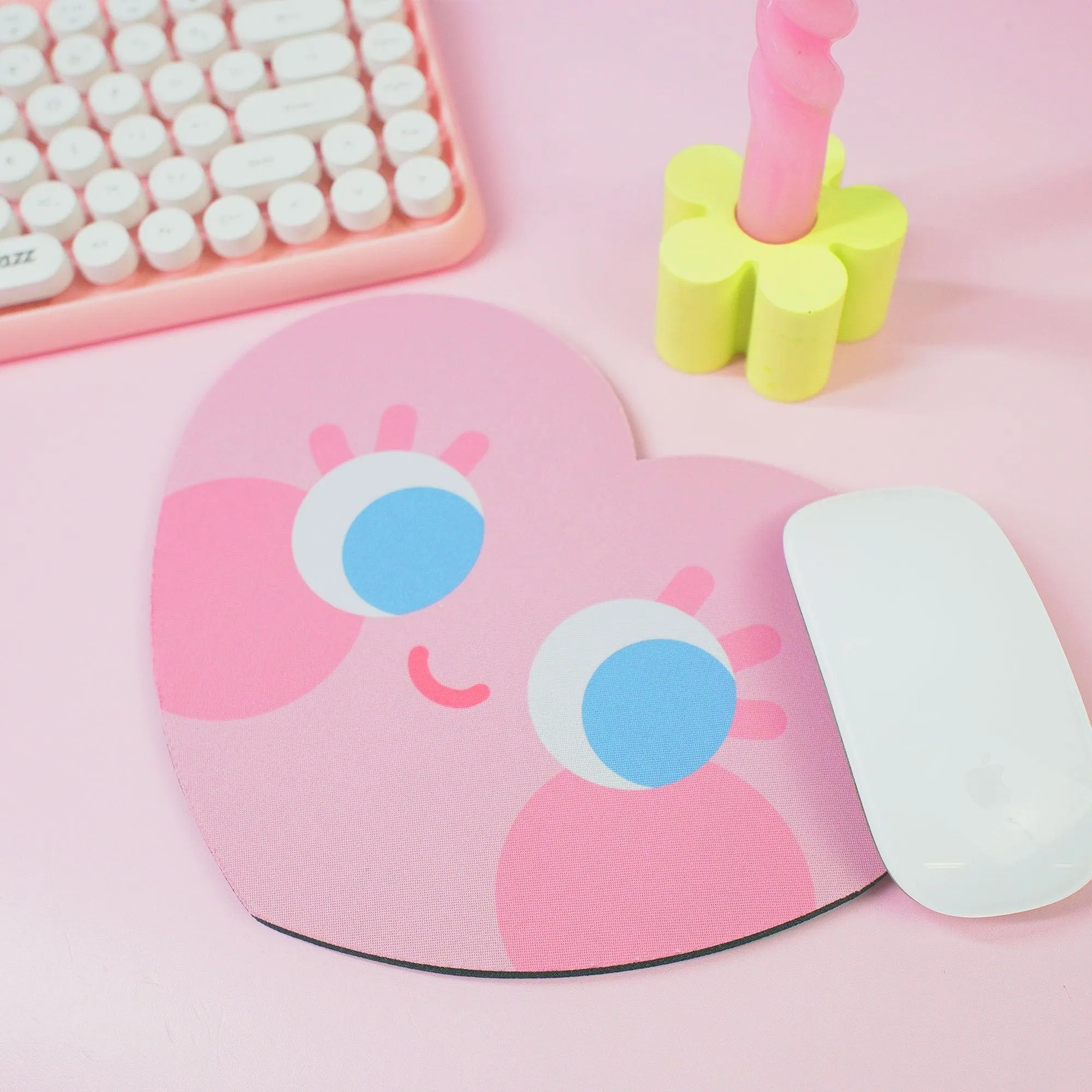 Chubby Heart Kawaii Mouse Mat – Danish Pastel Aesthetic Desk Accessory | 4 Colour Variations | Katnipp Studios