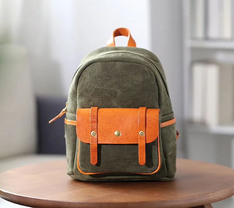 Cute Women's White Canvas With Leathrer Backpack Purse Canvas Rucksack