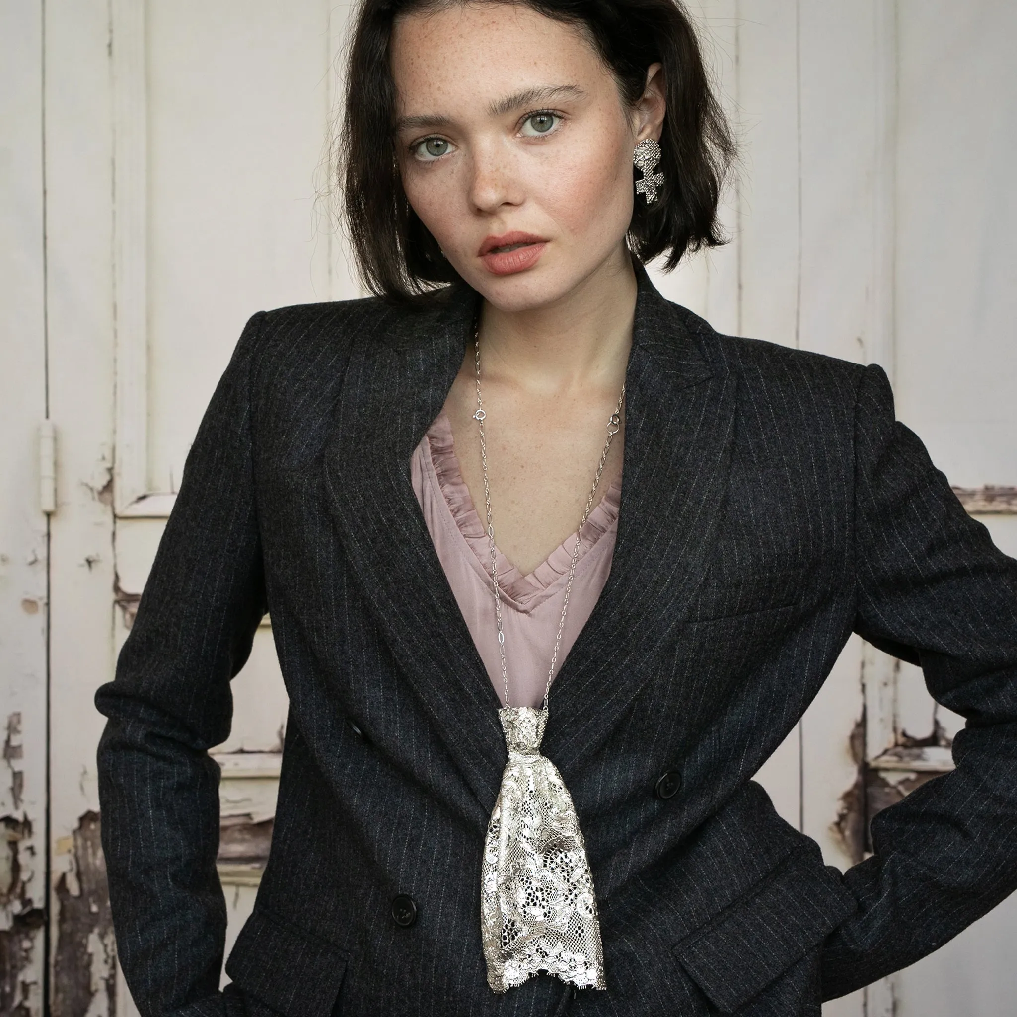 Dakota - lace tie necklace in sterling silver