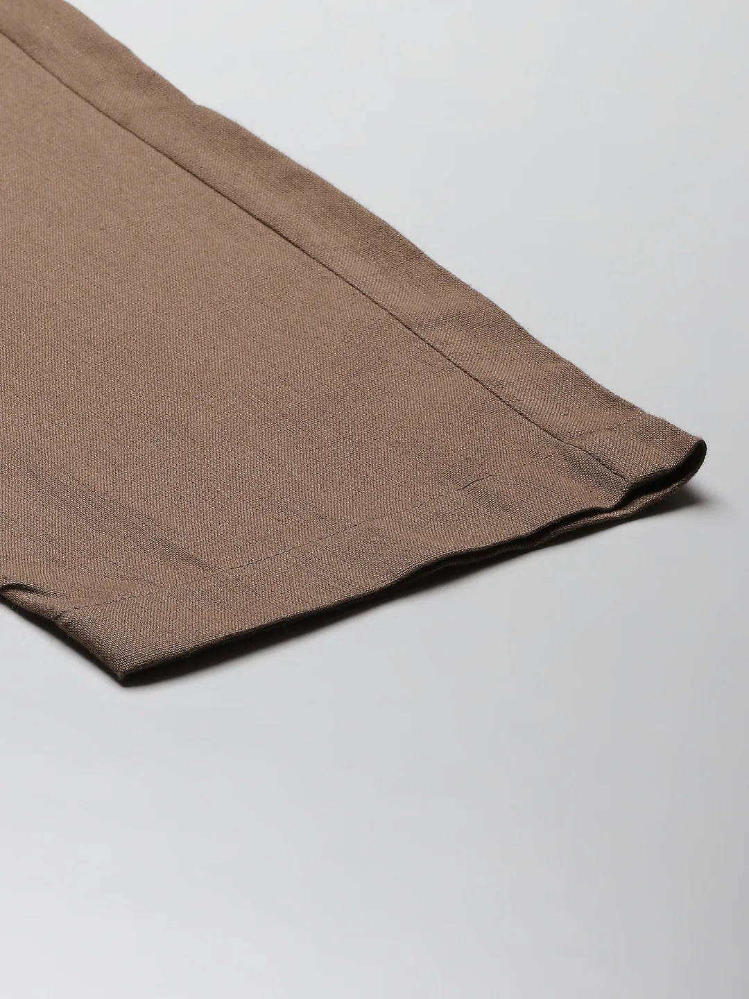 DENNISON Men Taupe Relaxed Tapered Fit Easy Wash Trousers