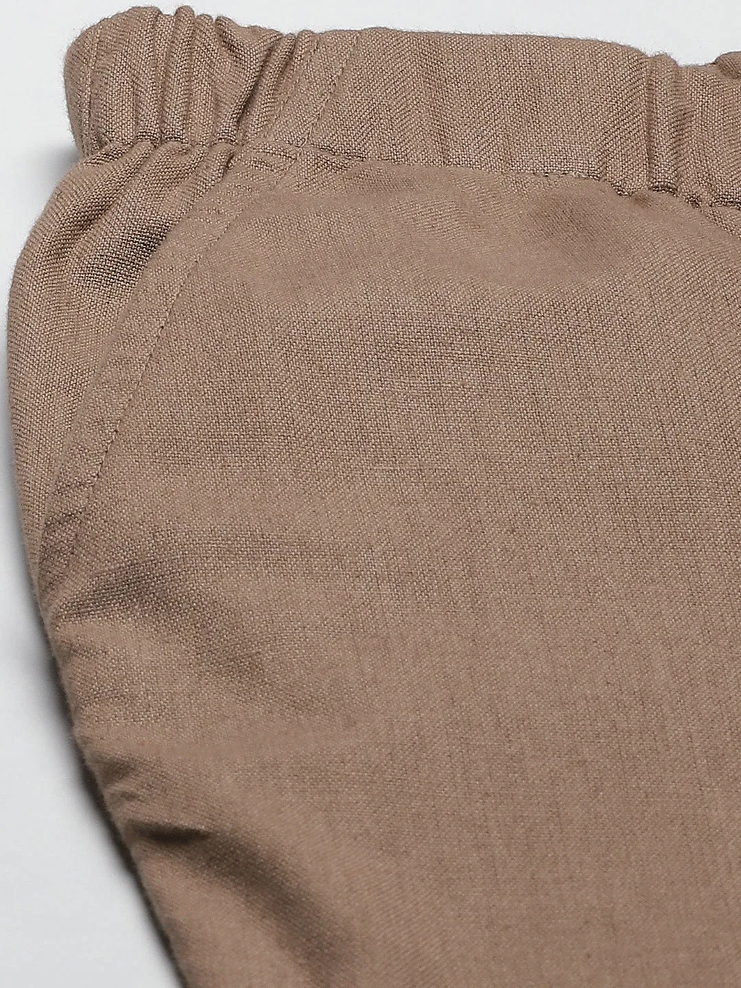 DENNISON Men Taupe Relaxed Tapered Fit Easy Wash Trousers
