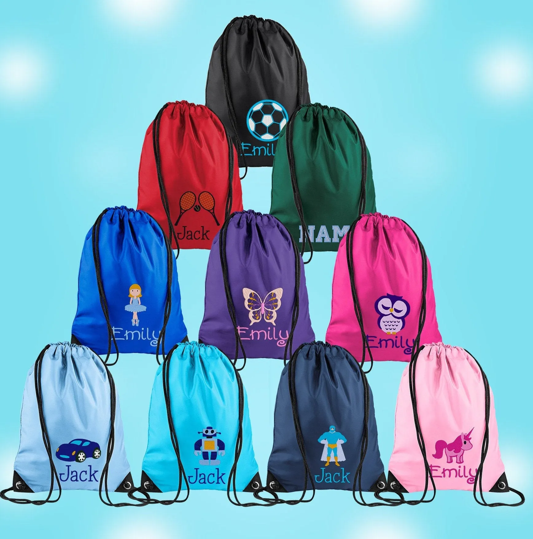Embroidered Superhero Standing Personalised PE Bag, Kit Bag Drawstring Bag