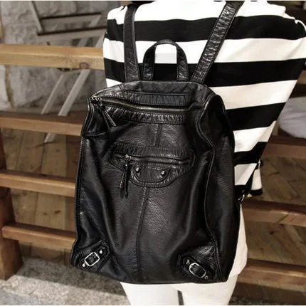 Fashion Women's Soft PU Leather Black Backpack