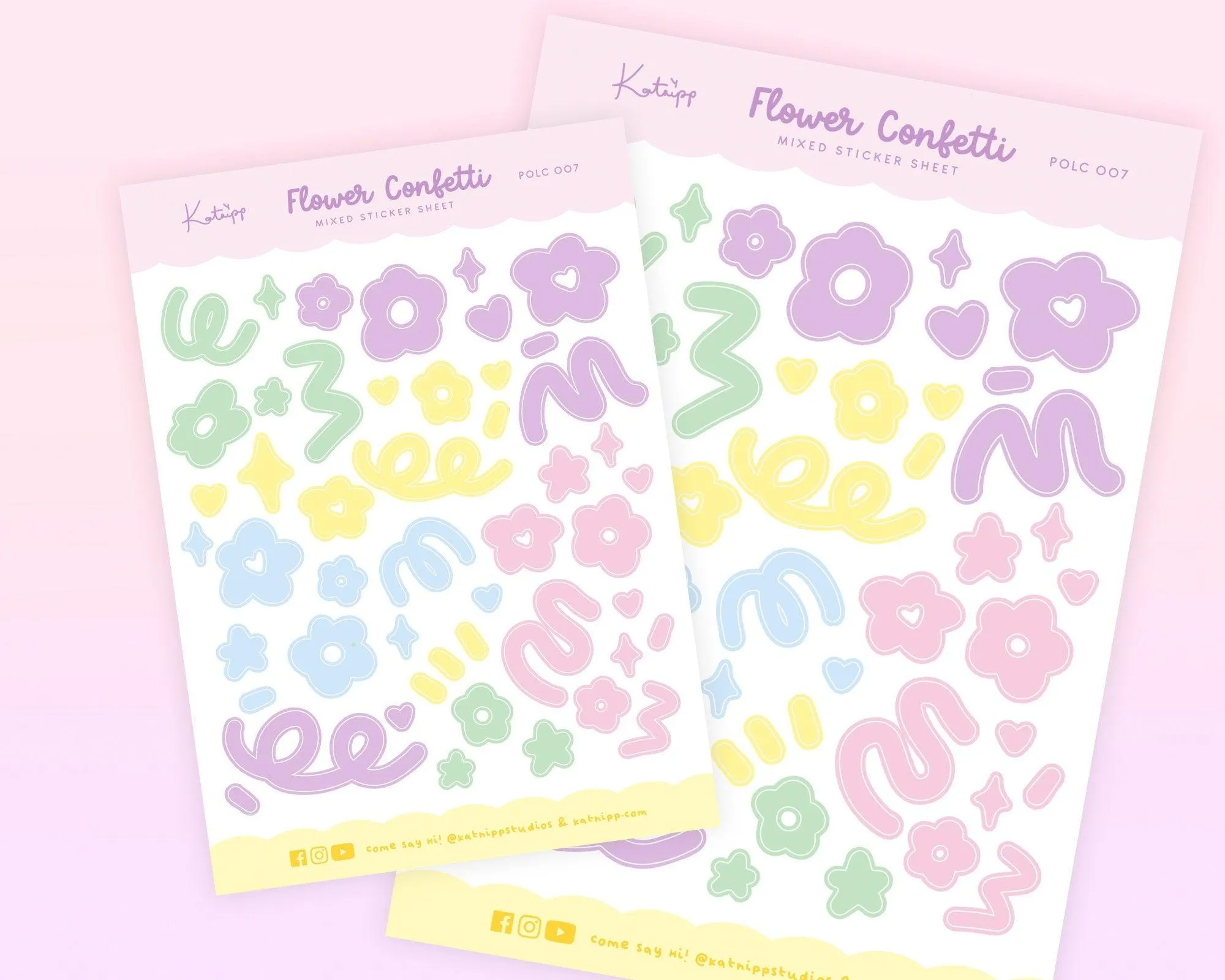 Flower Confetti Sticker Sheet | Pastel Mixed Colour Planner Stickers | Kawaii Polco Deco for Journals & Scrapbooks | POLC 007