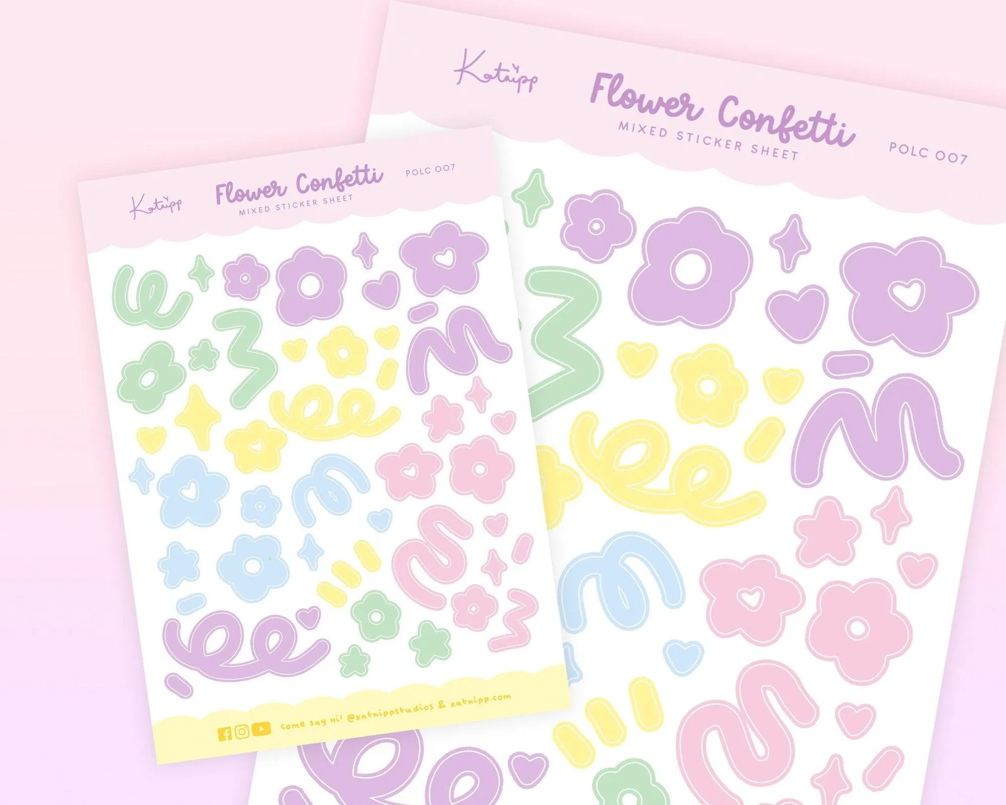 Flower Confetti Sticker Sheet | Pastel Mixed Colour Planner Stickers | Kawaii Polco Deco for Journals & Scrapbooks | POLC 007