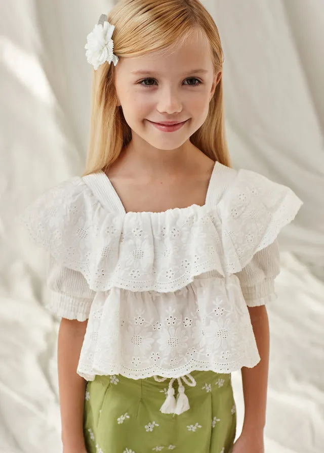 Girls Ruffled Embroidered Blouse