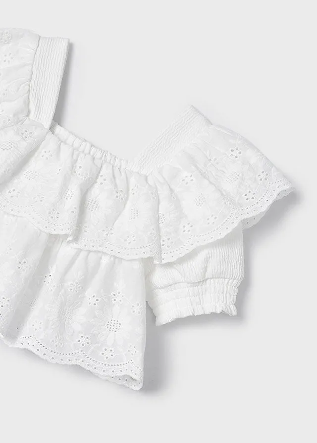 Girls Ruffled Embroidered Blouse