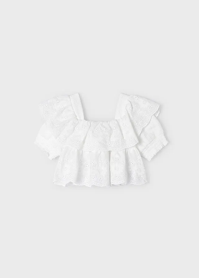 Girls Ruffled Embroidered Blouse