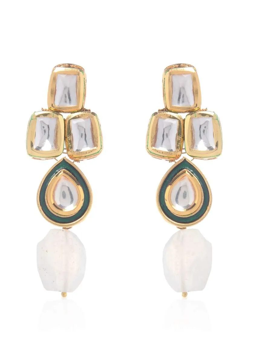 Gold Plated Earrings Handcrafted Using Green Stones And Kundan By Paisley Pop