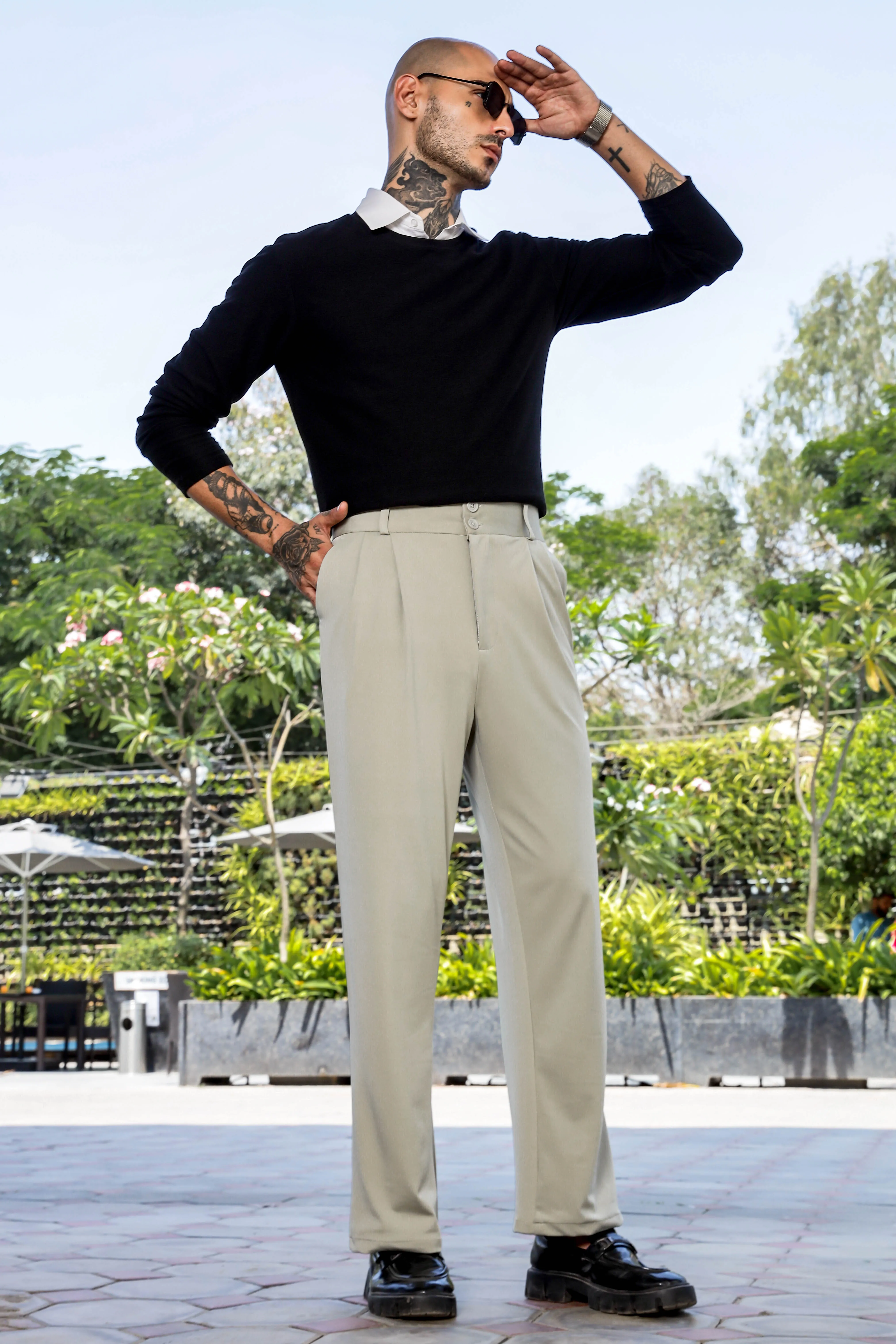 Grey Baggy fit Street Savvy Double Pleated Korean Trousers
