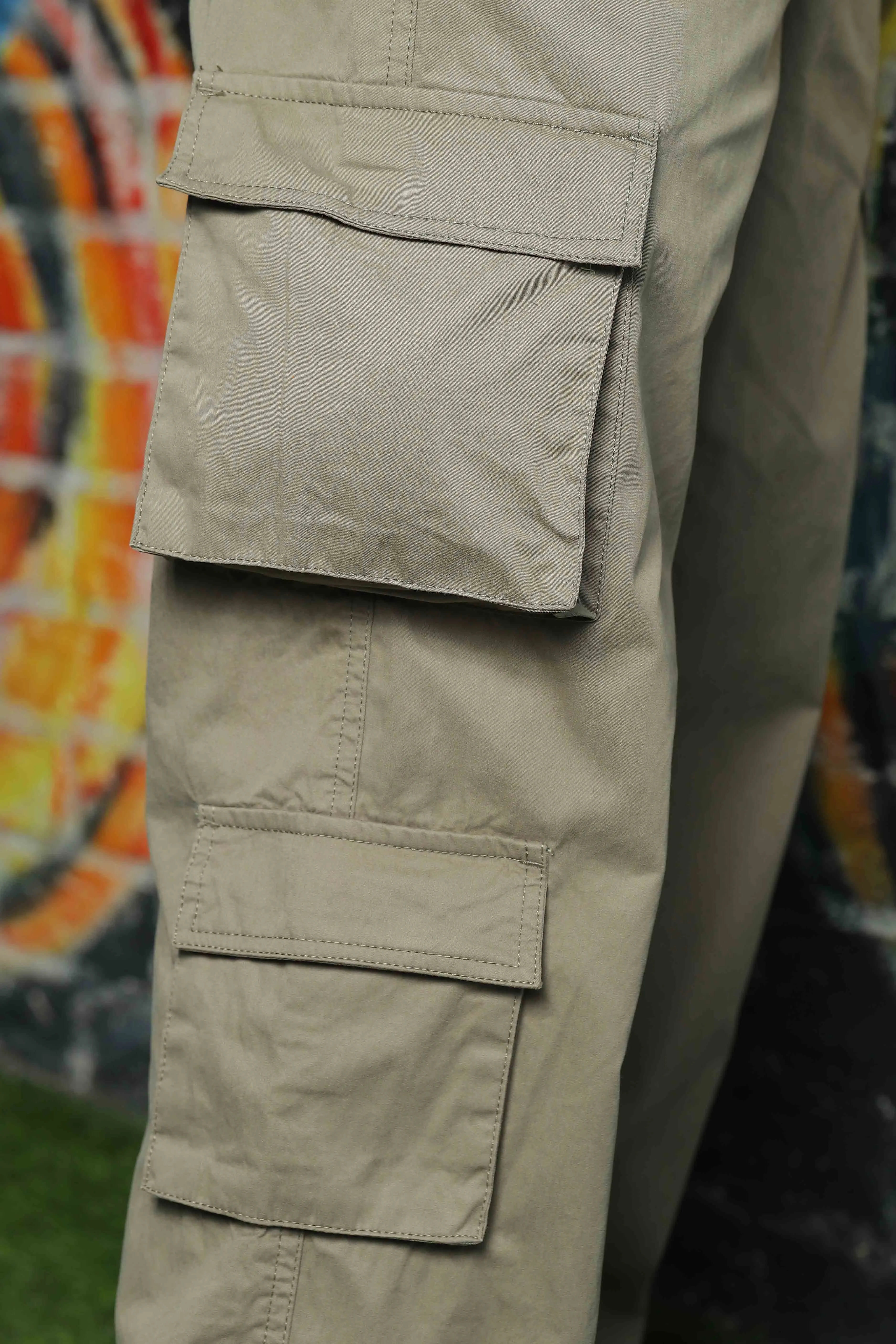 Grey Unisex Relaxed fit Baggy Cotton Cargo Trousers
