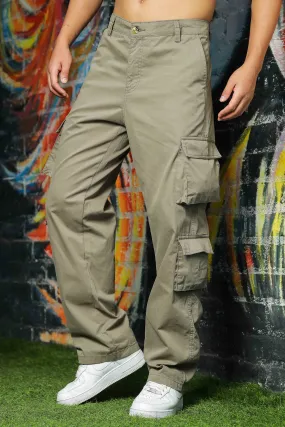 Grey Unisex Relaxed fit Baggy Cotton Cargo Trousers