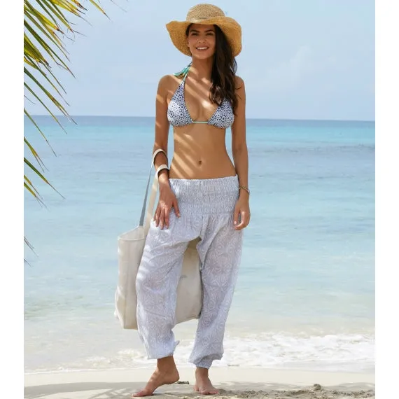 Grey/White Ikat Harem Cotton Trousers