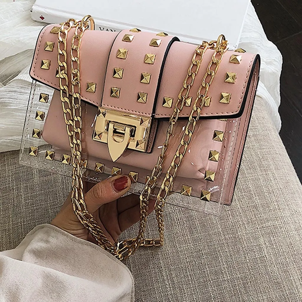 Handbag Rivet Diagonal Transparent Shoulder Bag with chain