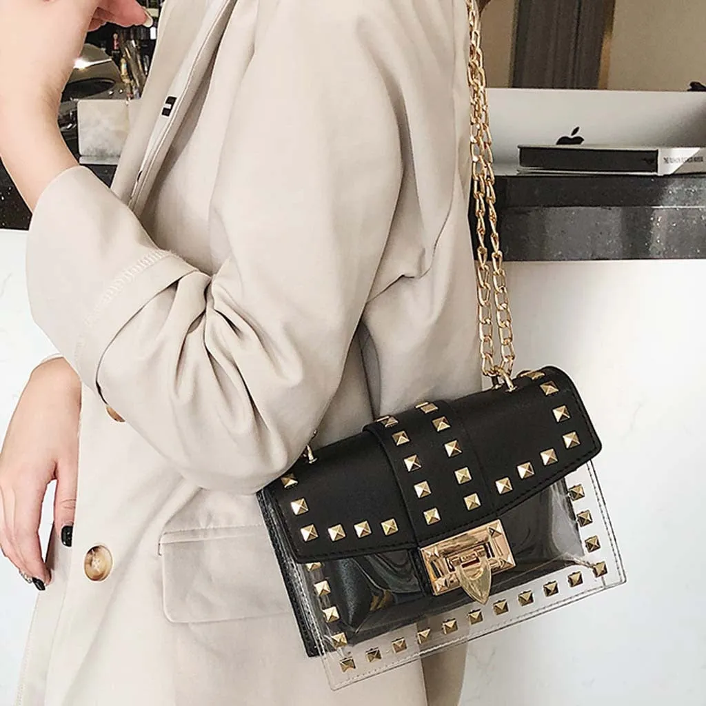 Handbag Rivet Diagonal Transparent Shoulder Bag with chain