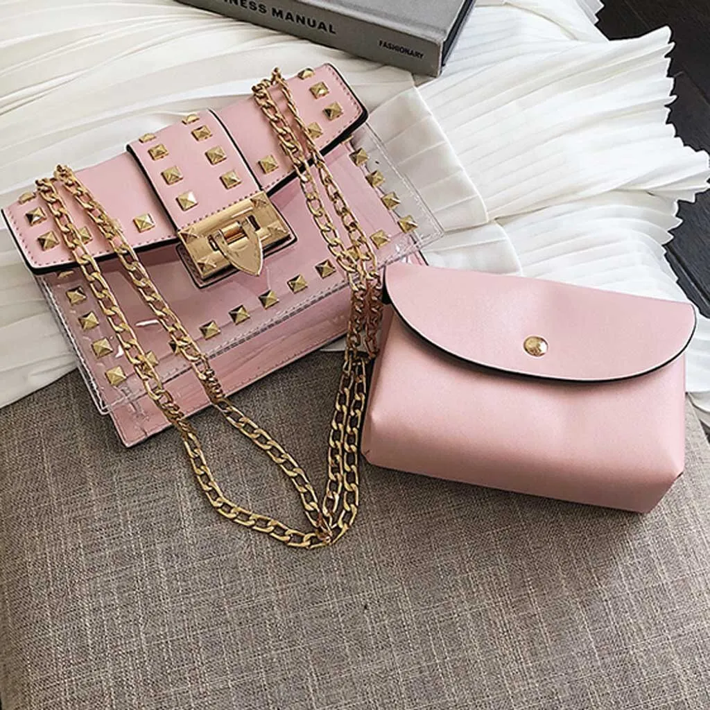 Handbag Rivet Diagonal Transparent Shoulder Bag with chain