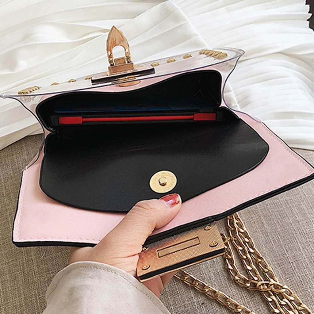 Handbag Rivet Diagonal Transparent Shoulder Bag with chain