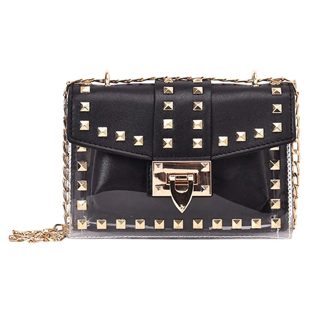 Handbag Rivet Diagonal Transparent Shoulder Bag with chain