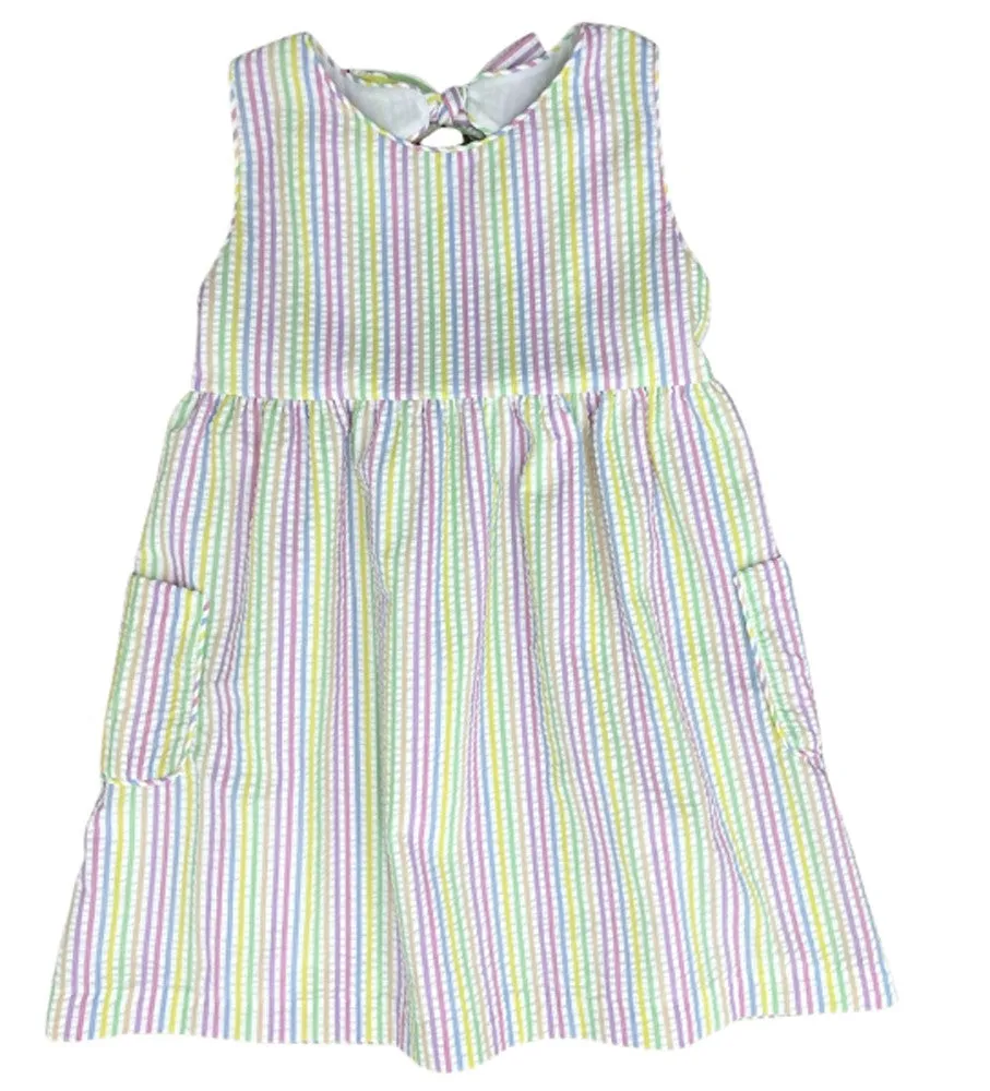 James & Lottie Girls Dress - Maisy Pastel Seersucker Stripes