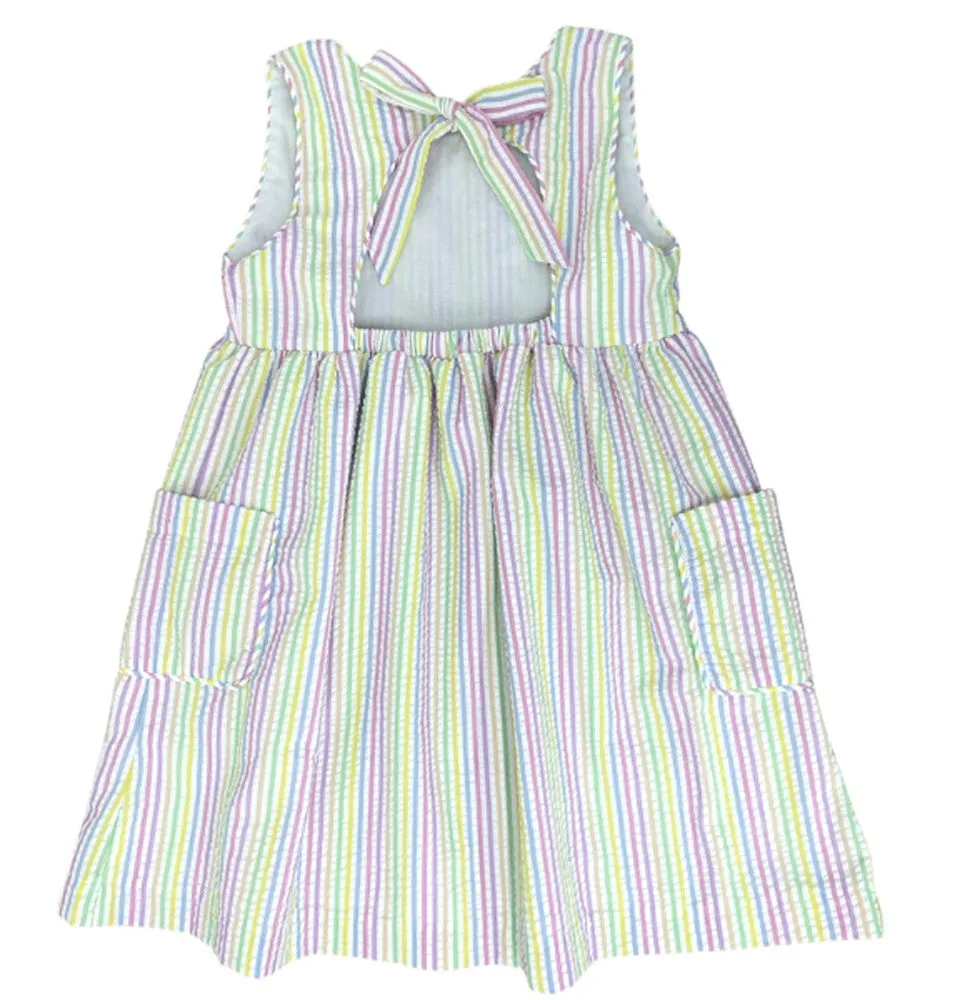 James & Lottie Girls Dress - Maisy Pastel Seersucker Stripes