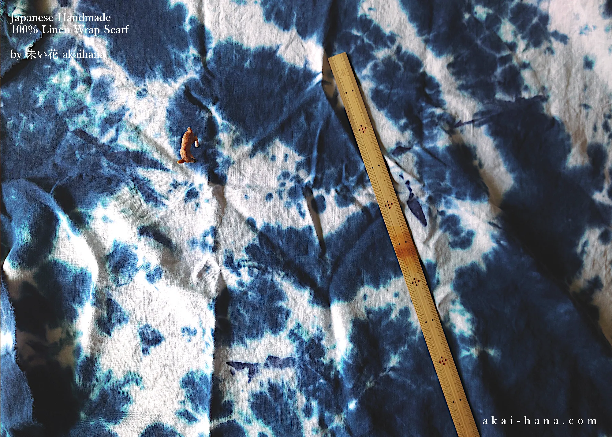 Japanese Linen Wrap, Marbling Dyed Blue ⦿swtw0019