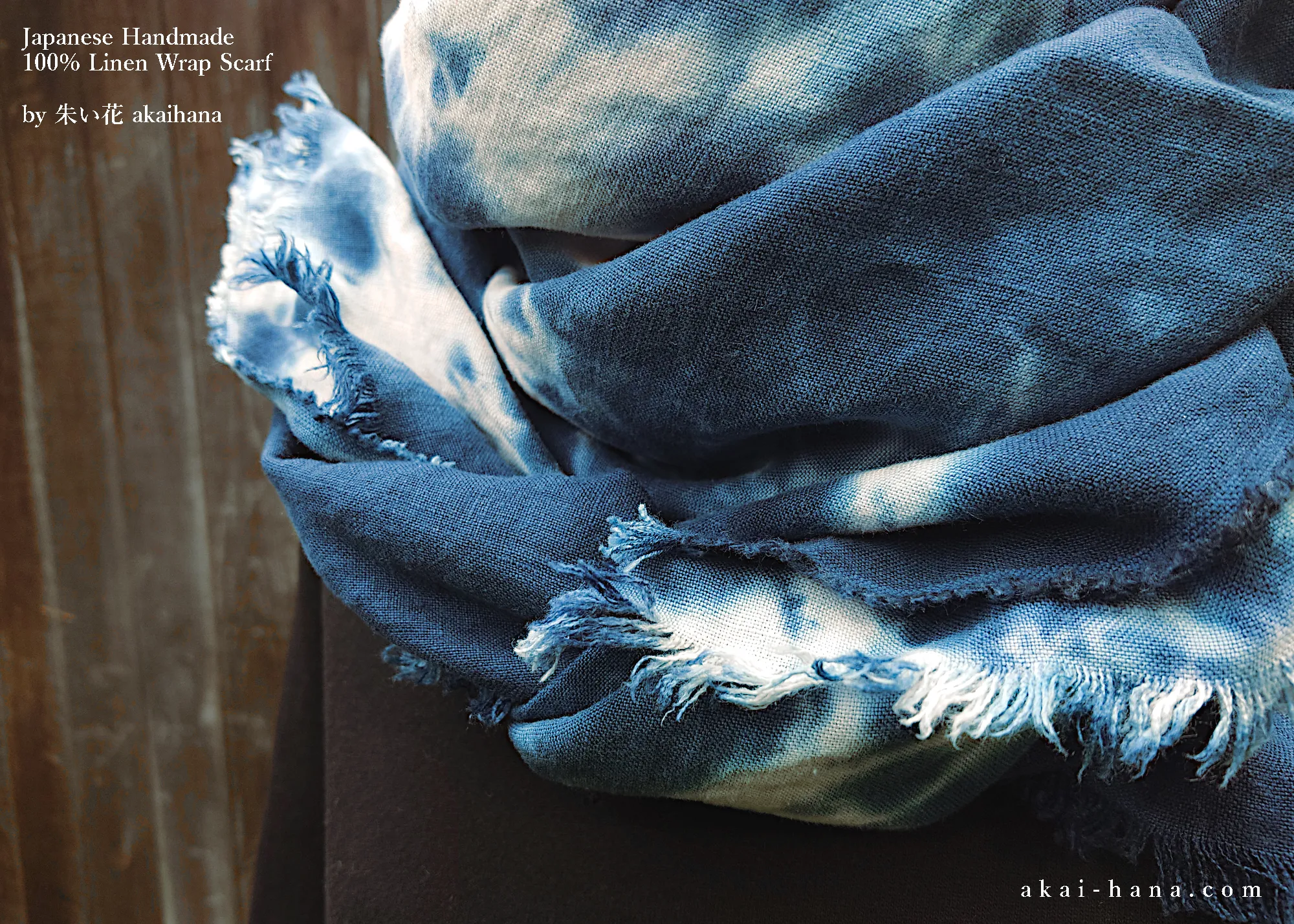 Japanese Linen Wrap, Marbling Dyed Blue ⦿swtw0019
