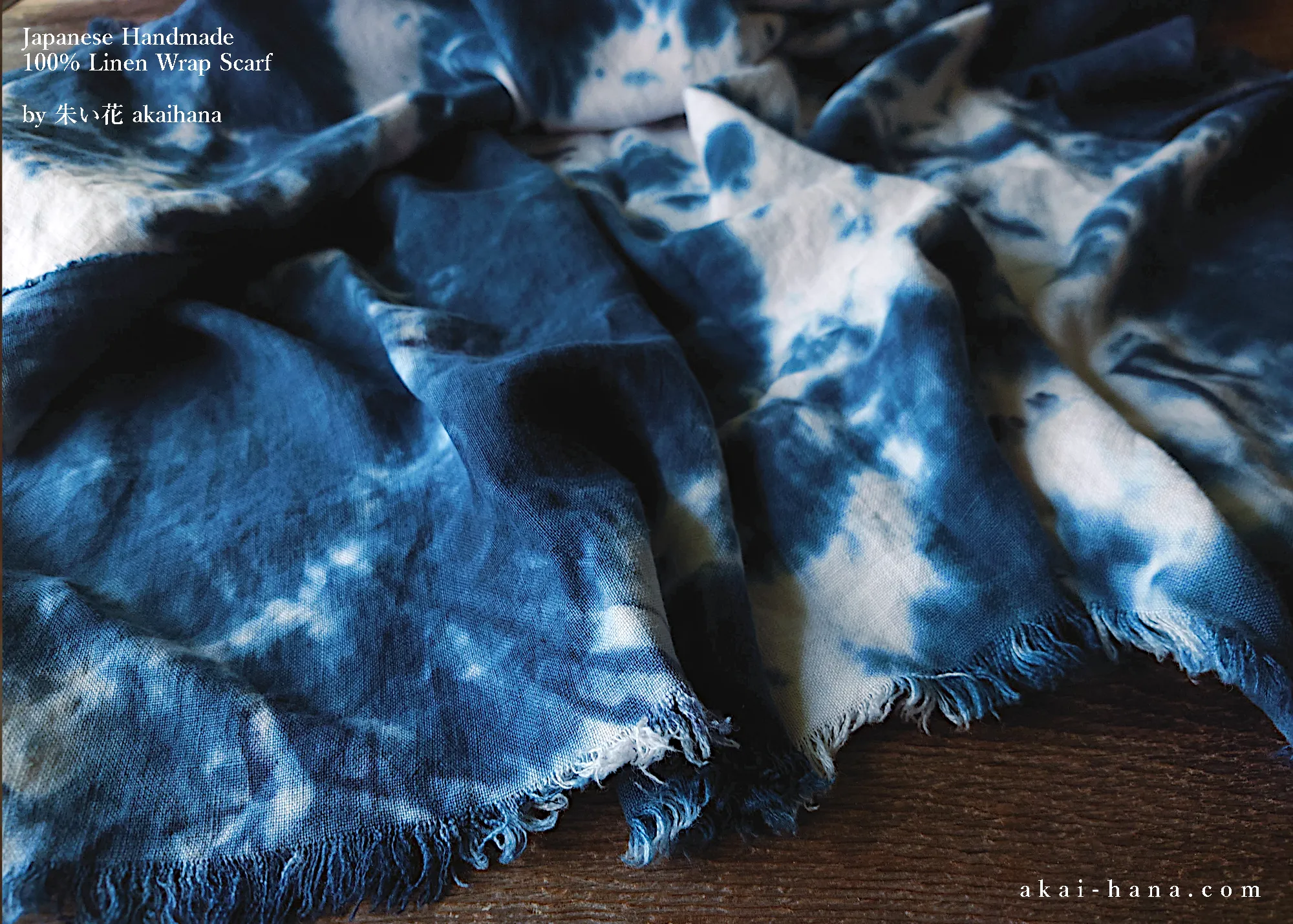 Japanese Linen Wrap, Marbling Dyed Blue ⦿swtw0019