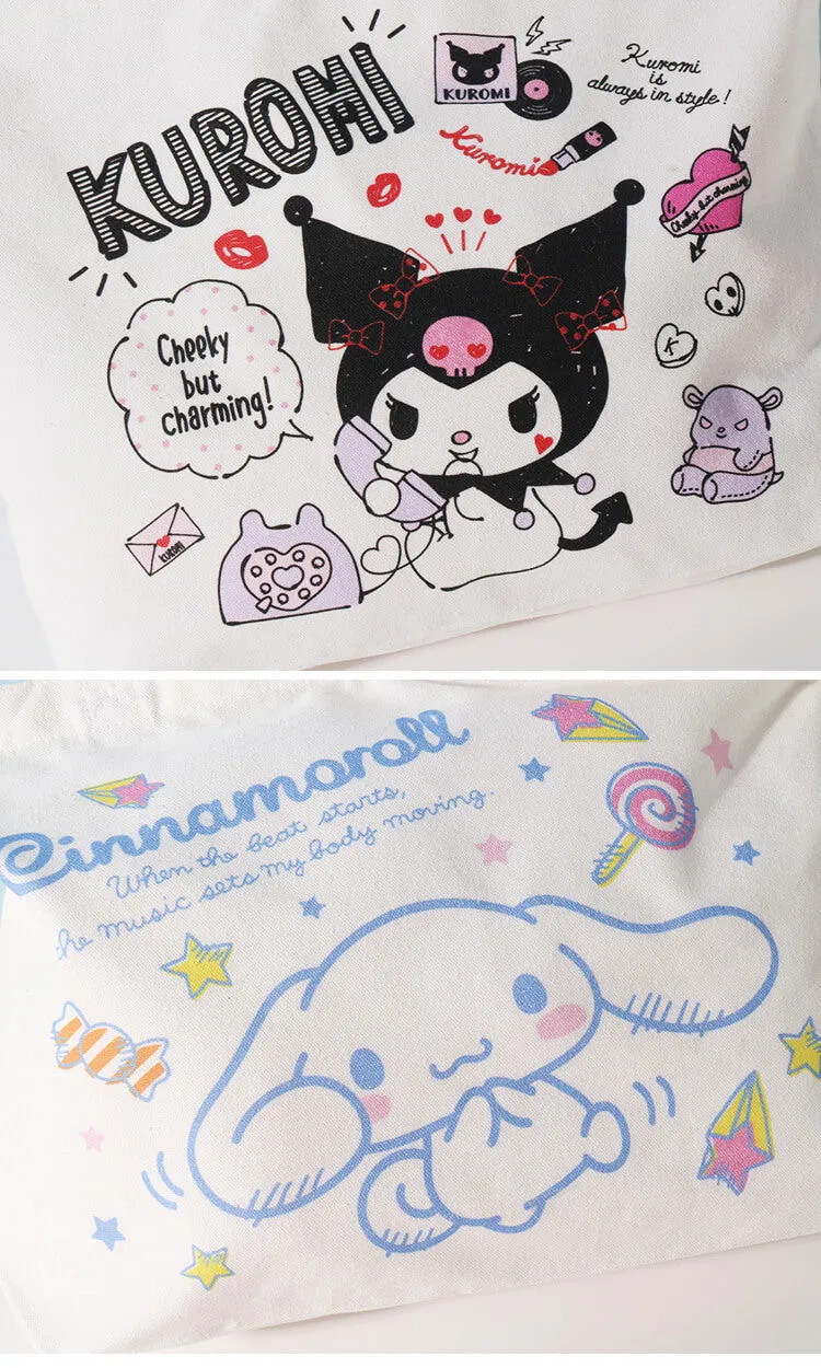 Kuromi Cinnamoroll Print Canvas Handbag