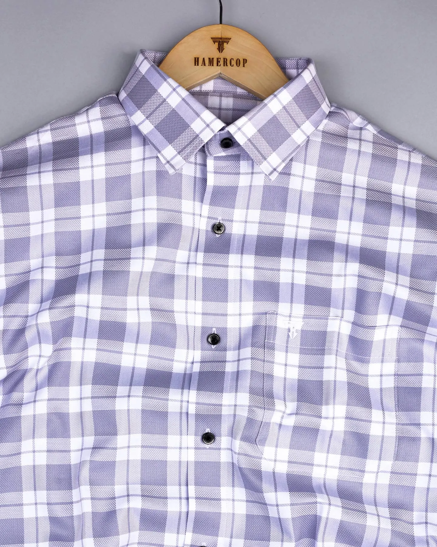 Lactos Gray With White Dobby Check Giza Shirt