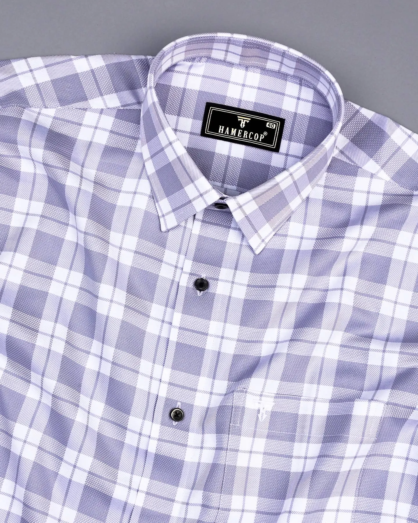 Lactos Gray With White Dobby Check Giza Shirt