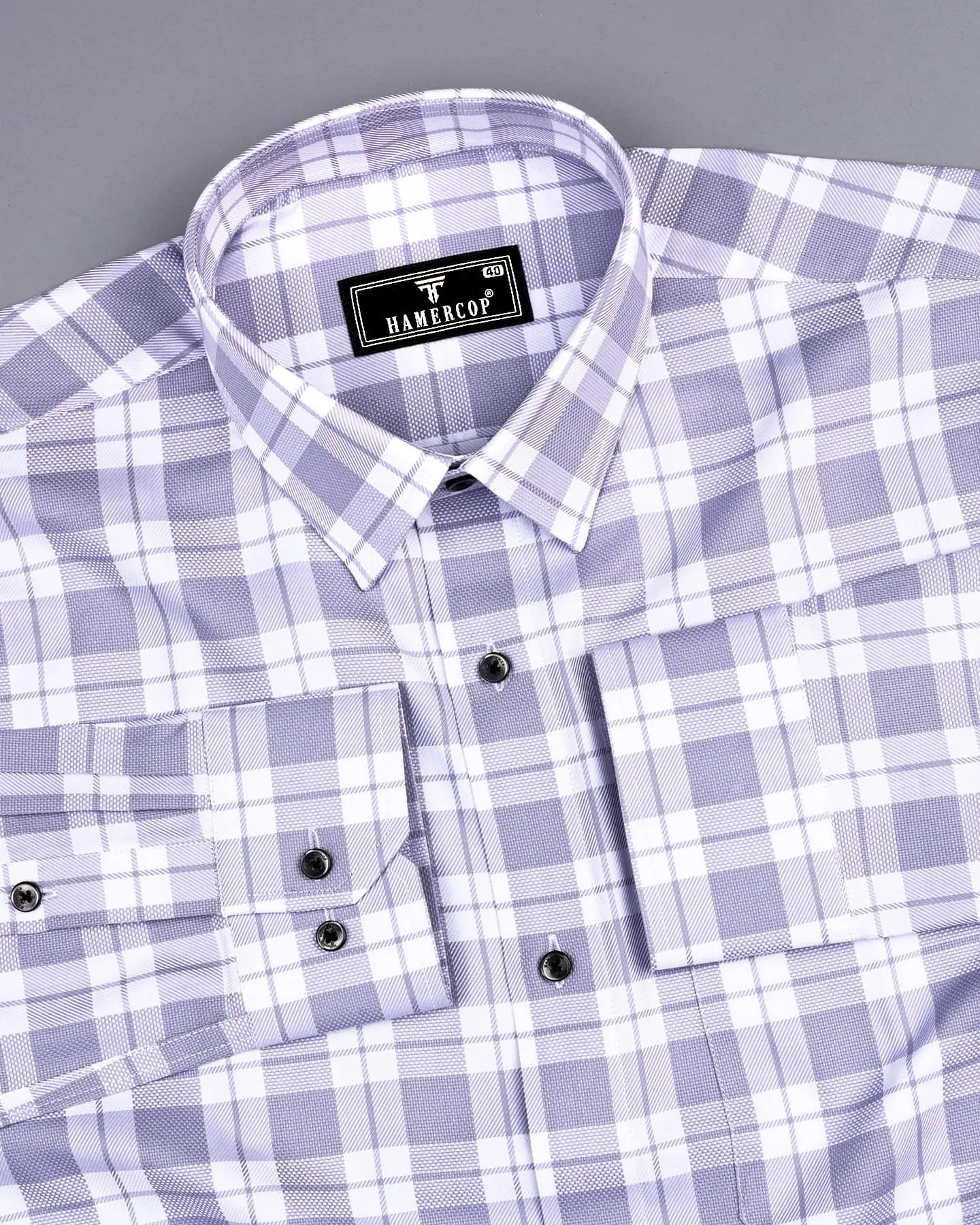 Lactos Gray With White Dobby Check Giza Shirt