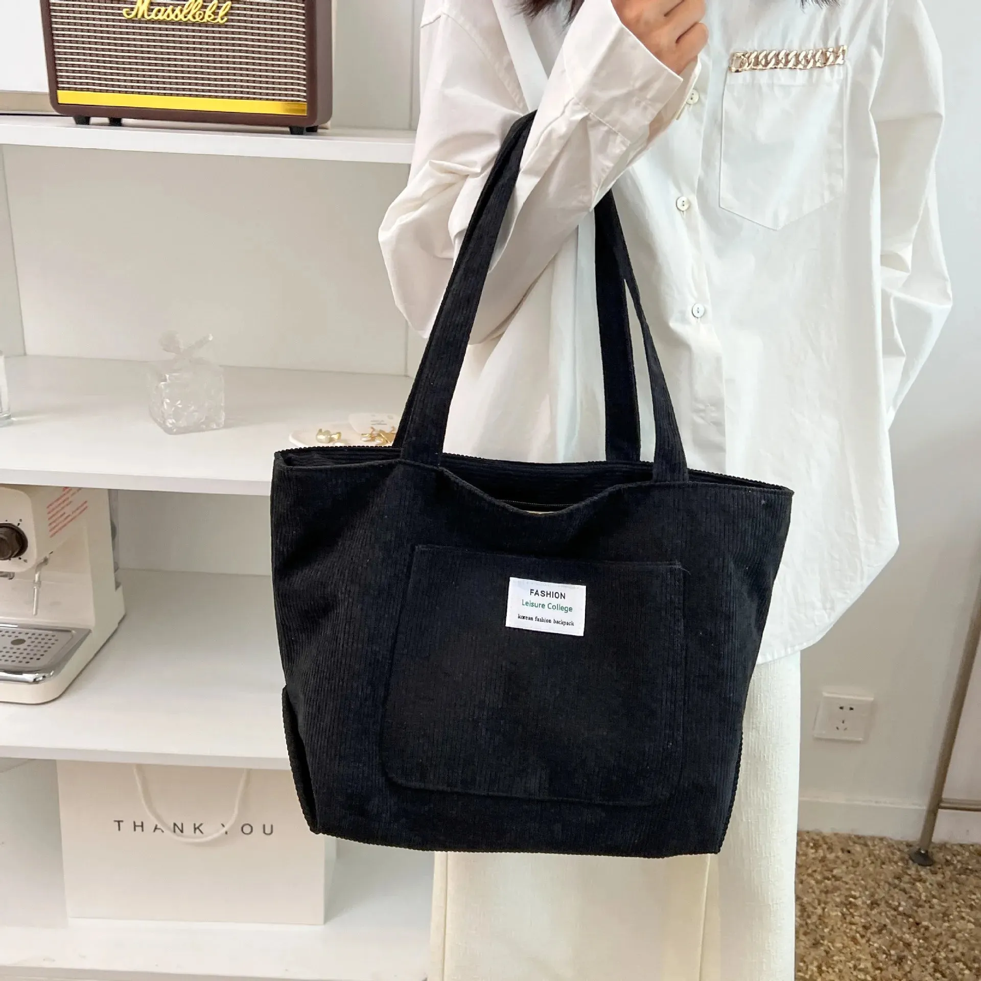 Large Capacity Corduroy Shoulder Bag New Fashion Simple Handbag Leisure Student Side Bags for Woman