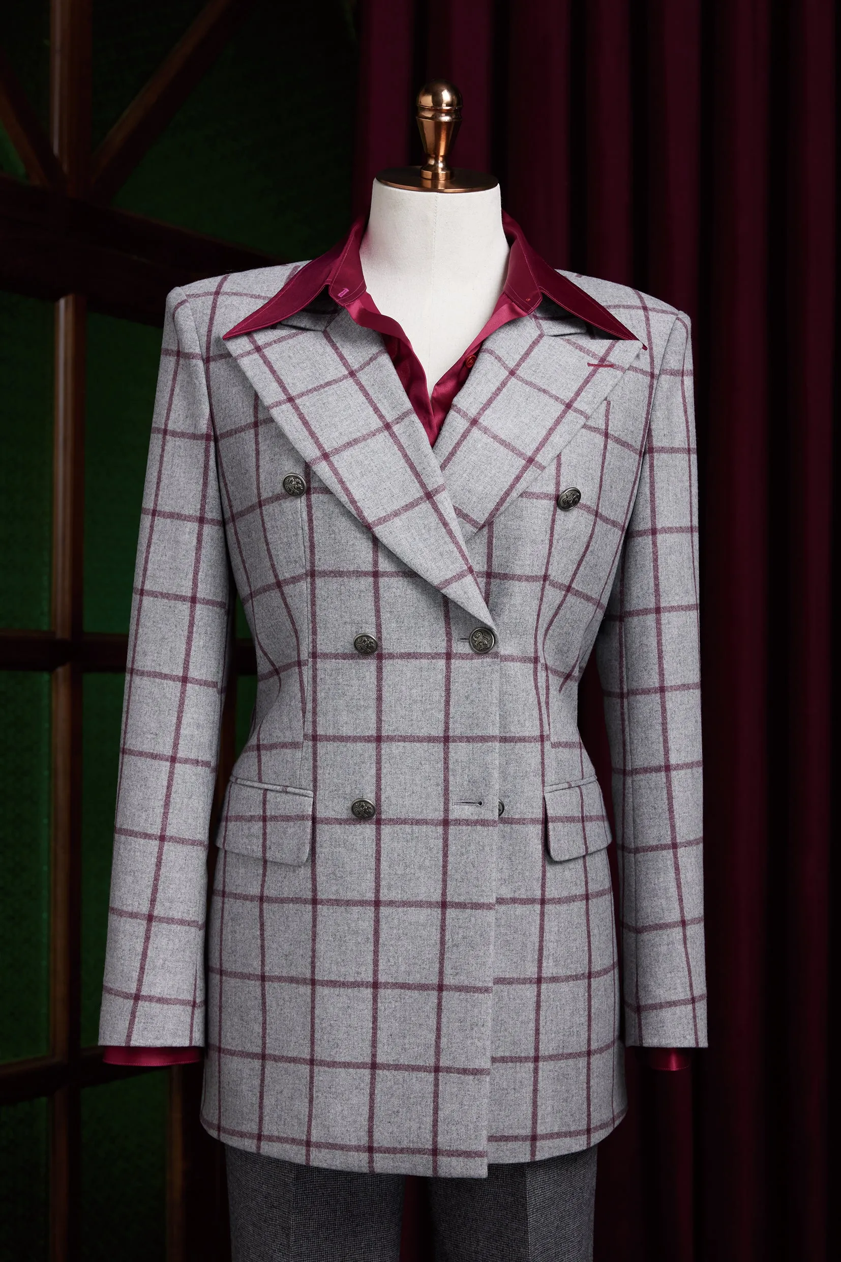 Light Grey & Red Checked Jacket