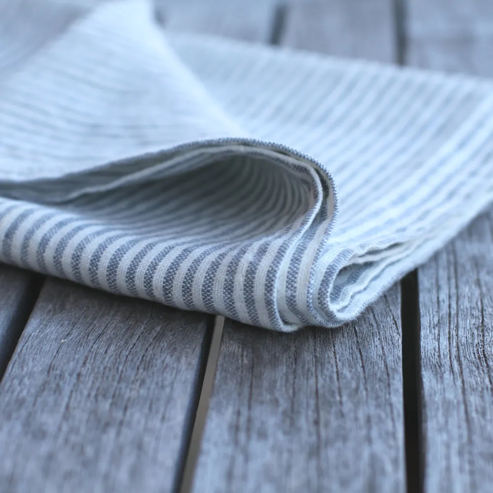 Linen Hand Towel - Stonewashed - Grey-Blue White Thin Stripes - Thin Linen