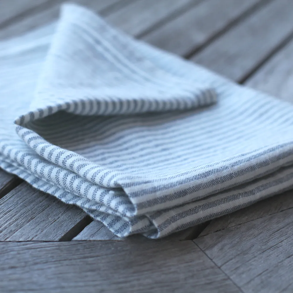 Linen Hand Towel - Stonewashed - Grey-Blue White Thin Stripes - Thin Linen