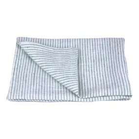 Linen Hand Towel - Stonewashed - Light Green White Thin Stripes - Thin Linen