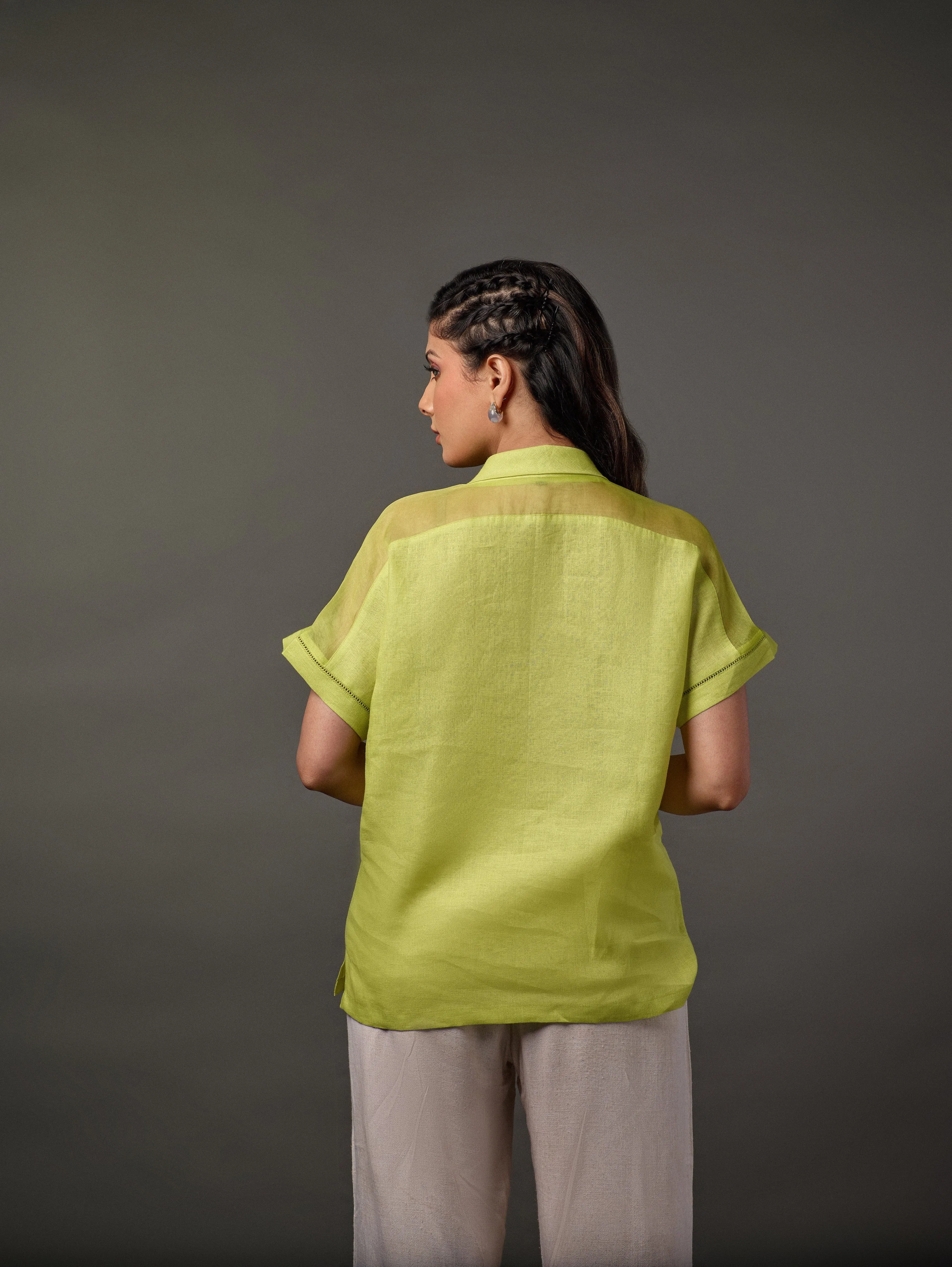 Linen Shawl Collar Top with Dolman Sleeve