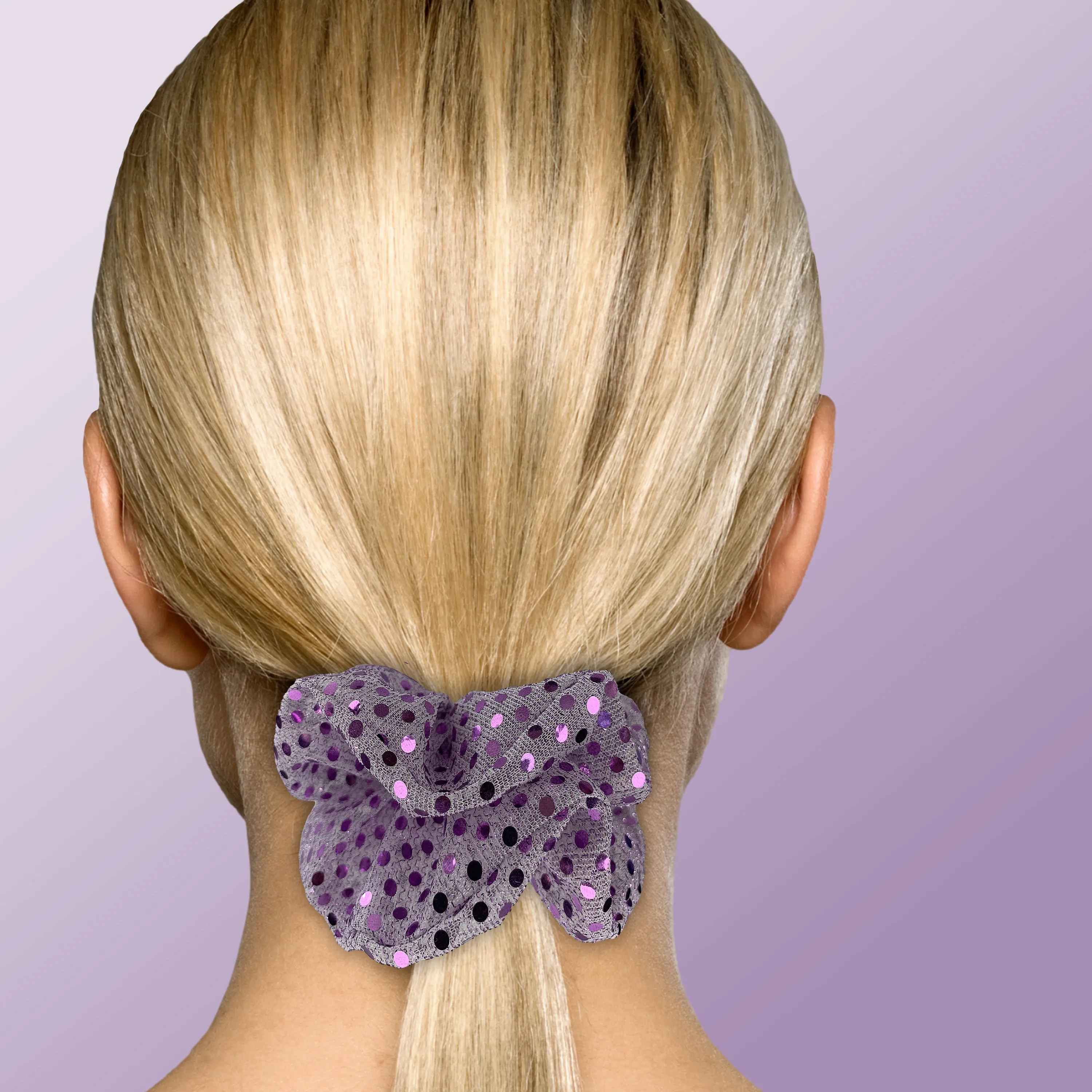 Metallic Sequin Scrunchies Available in 3 Sizes Light Purple