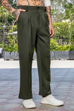 Olive Baggy fit Street Savvy Double Pleated Korean Trousers