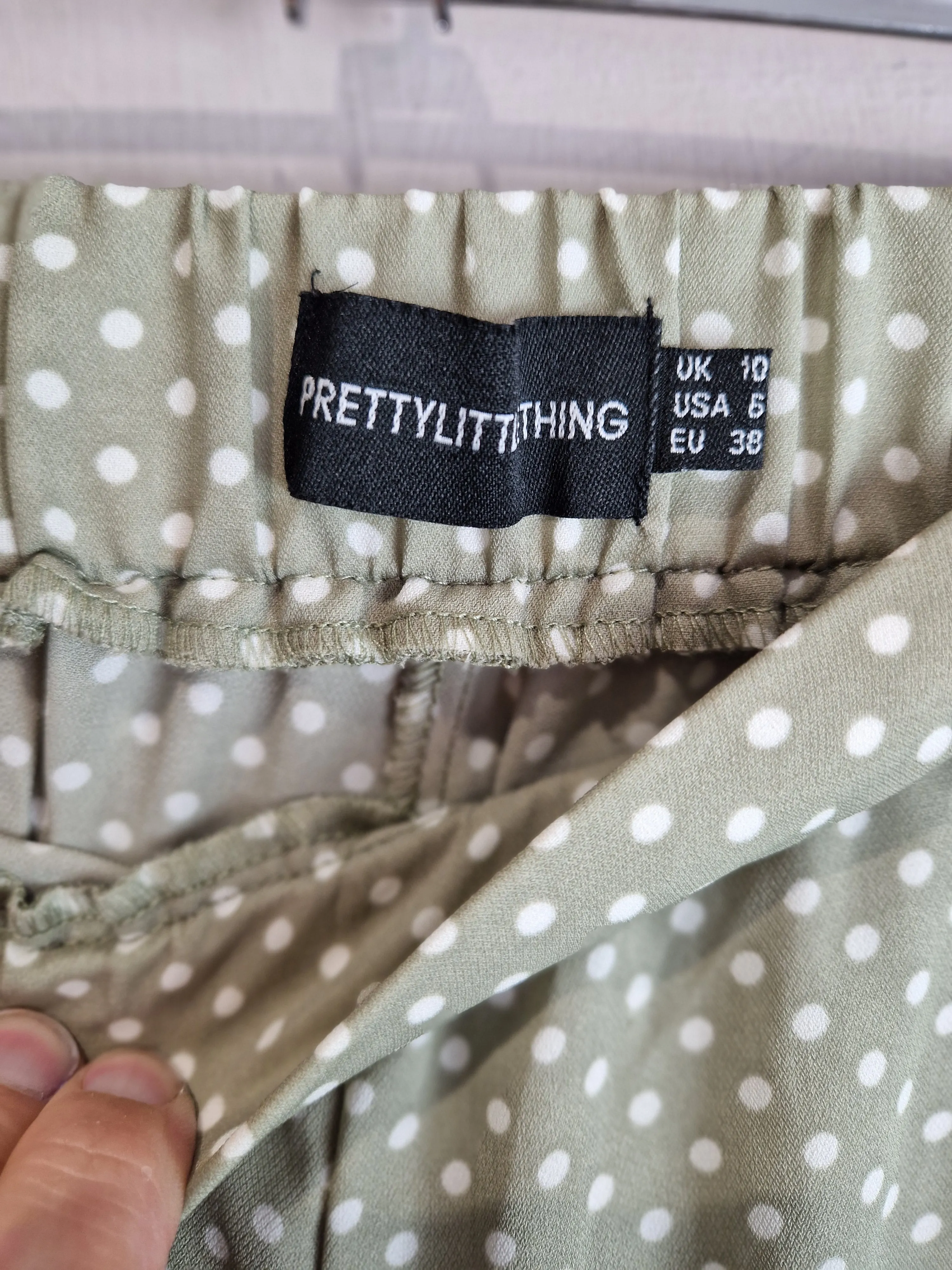 Pretty Little Thing sage green spotty co-ord - size 8-10